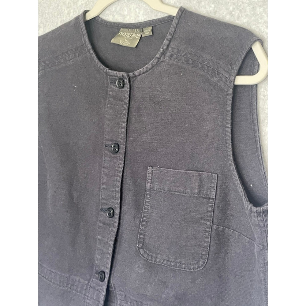 Country Road Australia Linen Blend Sleeveless Button Front Top navy Size L Casua - Picture 4 of 10